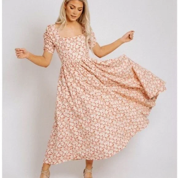 Free People She's A Dream Midi Dress Red Combo 0
